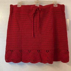 Universal Thread Red Crochet Drawstring Mini Skirt